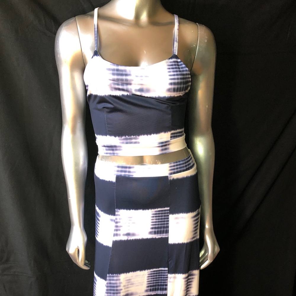 Multi blue halter top and maxi skirt set